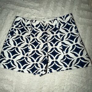 Diane Von Furstenberg White & Navy Geometric Print Shorts